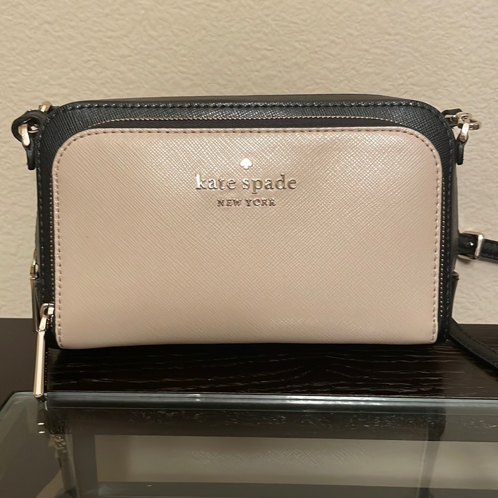 Kate Spade Staci Dual Ziparound Crossbody Colorblock - Black and Cream - NEW